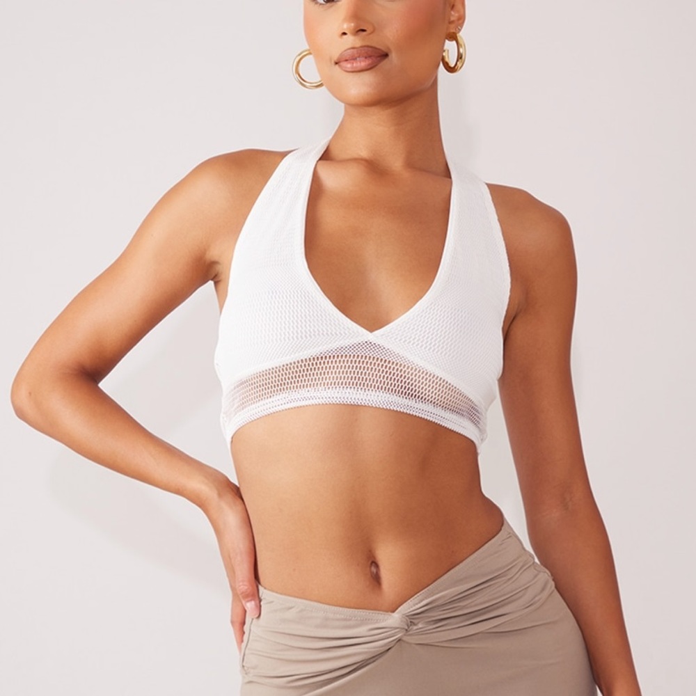 PLT white textured halter neck crop top (NEW WITH TAG)